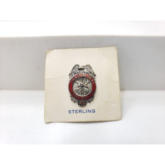 Texas Fire Department Years Service Pin Screw-On Button Sterling Silver Vintage - Picture 1 of 7